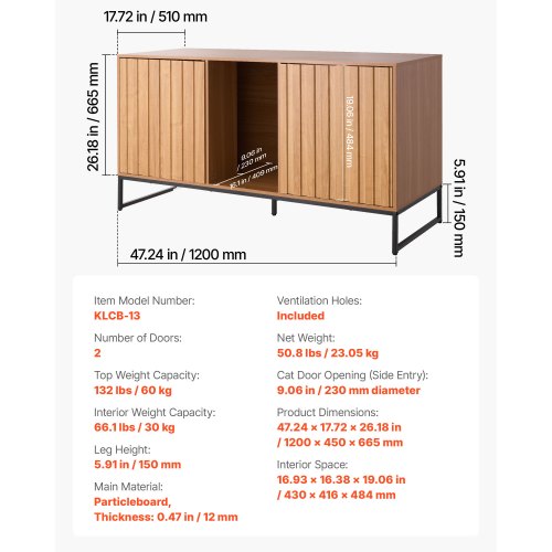 Meuble Cache-litière Pour Chat - Armoire Fermée Avec Griffoir 120x45x66.5 Cm - Capacité 60 Kg - Design Moderne Pour Salon