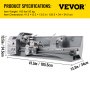 VEVOR Tour à Métaux Mini Tour de Haute Précision 220x600 mm, 750 W Tour électronique Professionnel de Vitesse Variable 50-3000±10% tr/min, Tour de Fraisage Polyvalent pour Traitement Métaux Perçage