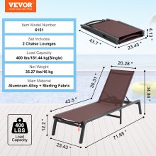 VEVOR Chaise longue jardin extérieur pour patio réglable 5 positions 2PCS marron