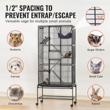 VEVOR Cage à furet roulante 4 niveaux métal pour petits animaux 1755 mm 3 rampes