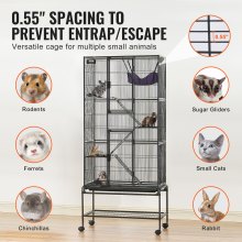 VEVOR Cage à furet roulante 4 niveaux métal pour petits animaux 1755 mm 3 rampes