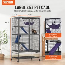 VEVOR Cage à furet roulante 4 niveaux métal pour petits animaux 1640 mm 3 rampes