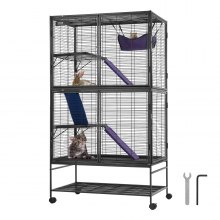 VEVOR Cage à furet roulante 4 niveaux métal pour petits animaux 1640 mm 3 rampes