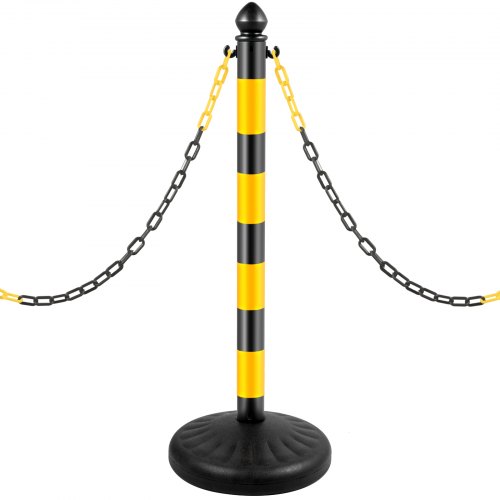Lot De 6 Poteaux De Signalisation Jaune/Noir Avec Chaînes - Pour Parking, Garage, Délmitation De Zone