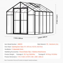 VEVOR Serre de Jardin Polycarbonate Extérieur pour Arrière-cour 236x289x206 cm