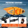 Le porte-kayak de toit VEVOR fixe un kayak orange sur une voiture avec des rondelles de protection, une doublure souple et de longues sangles.