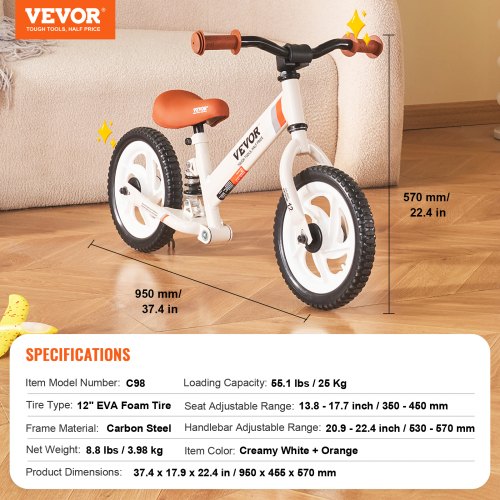 Vélo D'équilibre Enfant 12 Pouces - Sans Pédale, Léger, Réglable 2-5 Ans | Neuf, Acier Carbone