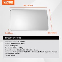 VEVOR Miroir Mural Rectangulaire 55,9 x 76,2 cm Contours en Alliage d'Aluminium