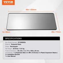 VEVOR Miroir Mural Rectangulaire 71,1 x 152,4 cm Contours en Alliage d'Aluminium