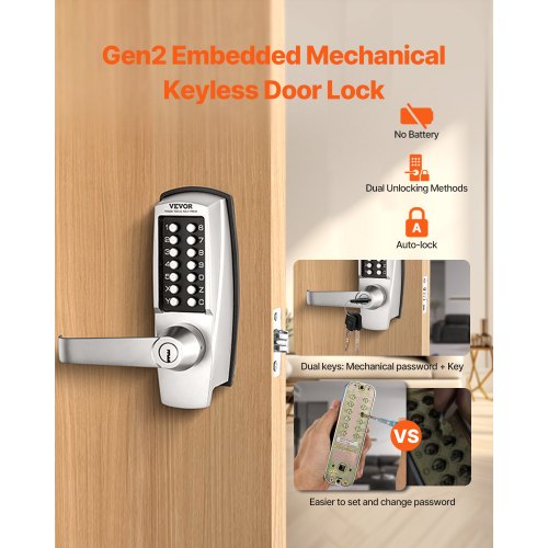 Zerone Serrure De Porte Mécanique Kit Serrure De Porte Numérique