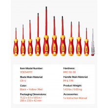 VEVOR Jeu de Tournevis Isolés 11PCs Ensemble d'Outils Isolés pour Électriciens