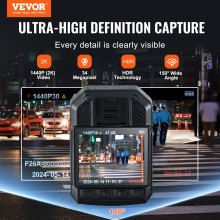 VEVOR 1440P Caméra-Piéton pour Police 64G avec Batterie 2850 mAh Vision Nocturne