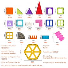 VEVOR Tuiles magnétiques blocs de construction magnétiques pour enfants 181 PCS