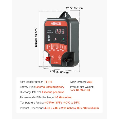 VEVOR Chargeur de Clôture Électrique, 3 J, Électrificateur de Clôture Électrique, Compatible Alimentations CA CC Solaire, 12 kV, Indicateur LED, Portée 1-3 km, pour Empêcher Intrusion Animaux Sauvages
