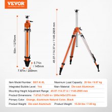 VEVOR Trépied de Niveau Laser Filetage 5/8"-11 Réglable en Hauteur 1145-2905 mm