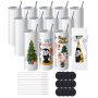 VEVOR Lot de 12 Gobelets Thermos à Sublimation de 95 cL, Fins et Droits, Bouteille Sublimable en Acier Inoxydable, Vierges, à Double Paroi, Cadeaux Personnalisés avec Couvercle et Paille, Boîte Cadeau