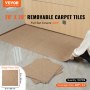 Dalles de moquette VEVOR, 20"x20", amovibles, 16 pcs, couverture 44ft², beige, installées sur un sol carrelé.