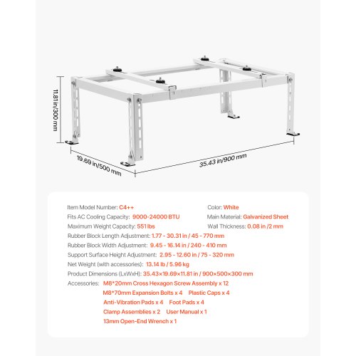 Support Au Sol Pour Climatiseurs Split 9000-24000 BTU Réglable, Charge Maximale 200 Kg P 010270203690
