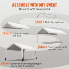 VEVOR Carport Auvent pour Voiture, Abri de Garage Extérieur 3x6 m avec 8 Poteaux Renforcés et 4 Sacs Lestés, Bâche Imperméable Résistante aux UV Toutes Saisons pour Fête, Jardin, Camion, Bateau, Blanc