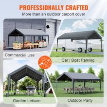 VEVOR Carport Auvent pour Voiture, Abri de Garage Extérieur 3x6 m avec 8 Poteaux Renforcés et 4 Sacs Lestés, Résistant aux UV, Étanche, Abri d'Auto Instantanée pour Fête, Jardin, Bateau, Gris Foncé