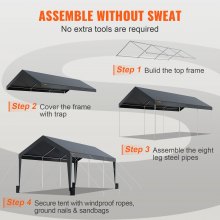 VEVOR Carport Auvent pour Voiture, Abri de Garage Extérieur 3x6 m avec 8 Poteaux Renforcés et 4 Sacs Lestés, Résistant aux UV, Étanche, Abri d'Auto Instantanée pour Fête, Jardin, Bateau, Gris Foncé