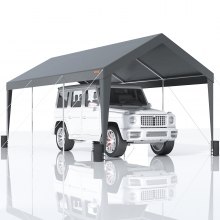 VEVOR Carport Auvent pour Voiture, Abri de Garage Extérieur 3x6 m avec 8 Poteaux Renforcés et 4 Sacs Lestés, Résistant aux UV, Étanche, Abri d'Auto Instantanée pour Fête, Jardin, Bateau, Gris Foncé