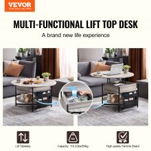 VEVOR Table basse relevable table basse ronde 900 mm pour salon 50 kg gris foncé