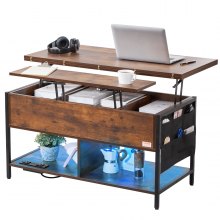 VEVOR Table basse rectangulaire avec plateau relevable avec USB 1000 mm marron