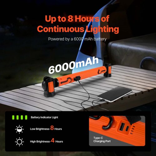Lampe De Travail LED Rechargeable 5000mAh, Avec Aimant Et Crochet - 3 Modes, Pour Mécanique, Atelier, Camping | AXFEE