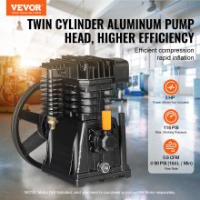 VEVOR Tête de Pompe de Compresseur d'Air Piston 3 CV Débit 164 L/min 2 Cylindres