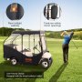 Enceinte de voiturette de golf VEVOR présentant la visibilité des feux arrière et les ouvertures des rétroviseurs de sécurité sur un parcours de golf ensoleillé.