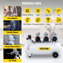 VEVOR Compresseur d'air silencieux sans huile 80 L air comprimé silencieux avec 2 manomètres pour réparation domestique, nettoyage du chauffage au sol, peinture en tôle