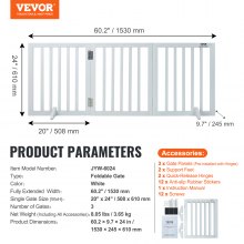 VEVOR Barrière de Sécurité pour Chiens 153x61 cm Autoportant et Pliable Blanc