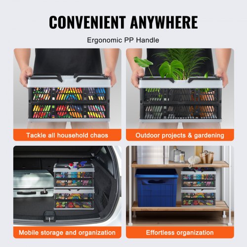 VEVOR Lot de 3 paniers à provisions pliables en plastique de 25 L avec poignée, panier d'épicerie, fruits et légumes, panier de rangement pliable pour supermarché, vente au détail, magasinage, noir