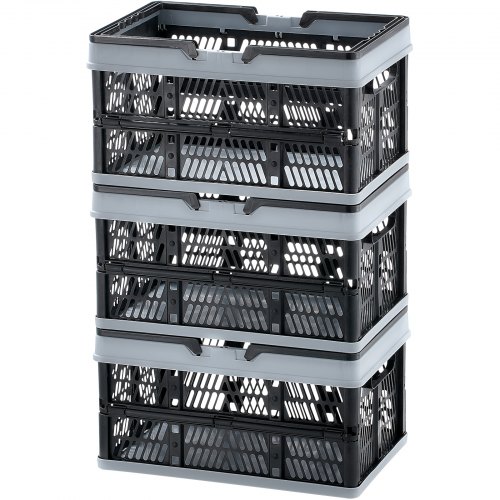 VEVOR Lot De 3 Paniers De Courses Pliables 25L – Panier Plastique Robuste Avec Poignées, Idéal Supermarché, Épicerie Et Rangement Maison (450x315x240 Mm)