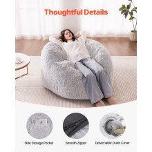 VEVOR Pouf Convertible en Louange Matelas Fauteuil Paresseux Gris Taille Queen