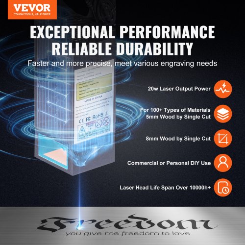 Machine à Graver Laser VEVOR 20 W Graveur Laser Grande 64x58x27 Cm Surface De Travail 40x40 Cm Vitesse Mouvement 10000 Mm/min Point Comprimé Rouleau | Leroy Merlin