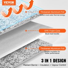 VEVOR Isolant thermique double réfléchissant mousse barrière radiant 15,24x1,22m