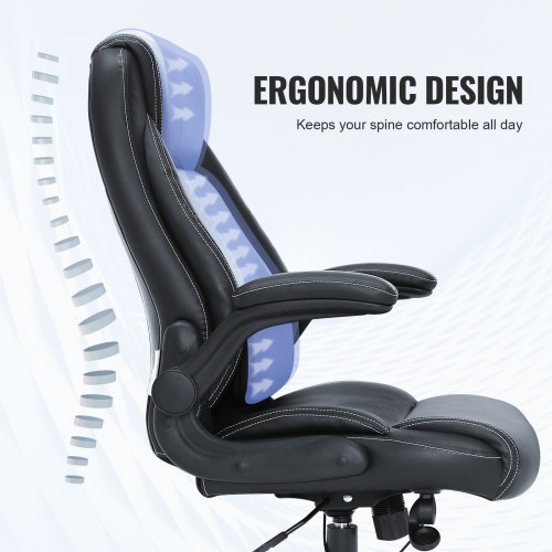 VEVOR Chaise de Bureau en Cuir PU Fauteuil de Direction Ergonomique avec Soutien Lombaire Reglable et Repose-Pieds Siege de Bureau Charge Maximale 159 kg Dossier Inclinable pour Gamer Bureau Maison