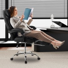 VEVOR Chaise de Bureau à Dossier Haut avec Repose-pieds et Coussin Lombaire Noir