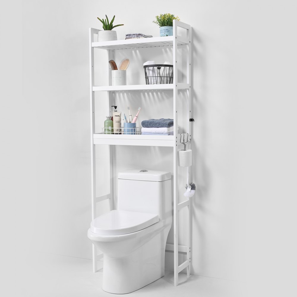 VEVOR Étagère WC Meuble de Rangement au-dessus des Toilettes à 3 Niveaux Blanc