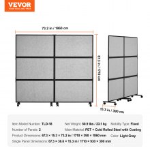 VEVOR Cloison de séparation acoustique à 2 panneaux pour chambre gris clair