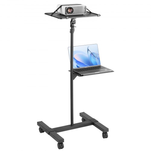 VEVOR Support Projecteur Avec Roues - Trépied Vidéoprojecteur Hauteur Réglable 79,5-171 Cm - 2 Plateaux Et Support Téléphone