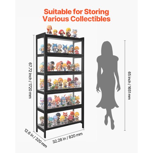 Pounjsd Vitrine en Imitation Verre pour Collection,5 étages Meuble vitrine pour Salon,162cm Bibliotheque Porte Verre, Armoire de vitrine de Figurine, pour Objets de Collection, Livres, vin