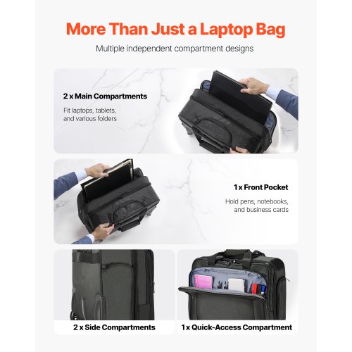 Amythe Sac à Roulettes Pour Professeur 50 L - 5 Roues, Compartiment 17,3 Pouces, Organisation Multiple - Noir