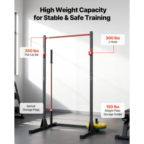 Cage à Squats VEVOR Multifonction – Rack De Musculation Avec 28 Crochets J – Tractions, Développé Couché, Squat – Acier Carbone 363 Kg – Compact Pour Maison