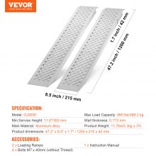 VEVOR Rampe de Chargement en Aluminium 2PCs 120x21,5 cm Capacité de 399,2 kg