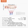 VEVOR Panier de Basket Diamètre Extérieur 483 mm Cerceau de Basket-ball en Acier au Carbone avec Filet But de Basket-ball Mural Pièce de Remplacement pour Entraînement Basket-ball Extérieur Intérieur