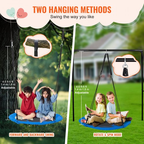 Balançoire Soucoupe Pour Arbre VEVOR - Diamètre 101.6cm, Capacité 340kg, Tissu Oxford 900D - Pour Jardin, Enfants Et Adultes, Avec Cordes Réglables - 12