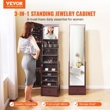 VEVOR Armoire à Bijoux avec Miroir Pivotante à 360° avec Rangement Marron Maison